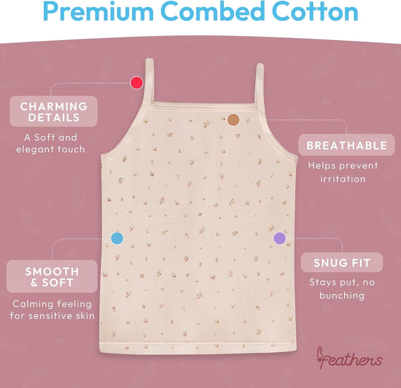 Feathers Super Soft Girls Undershirts Tagless Camisoles – Cotton Cami Girls Tank Tops (3 Pack) - Image 3